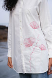 Delightful Garland Hand Embroidered Cotton White Shirt For Women Online 