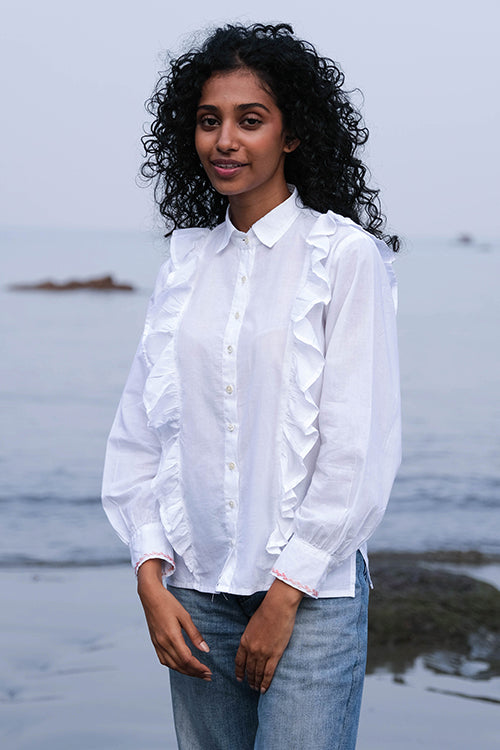  Vanilla Glee Hand Embroidered White Summer Shirt For Women Online