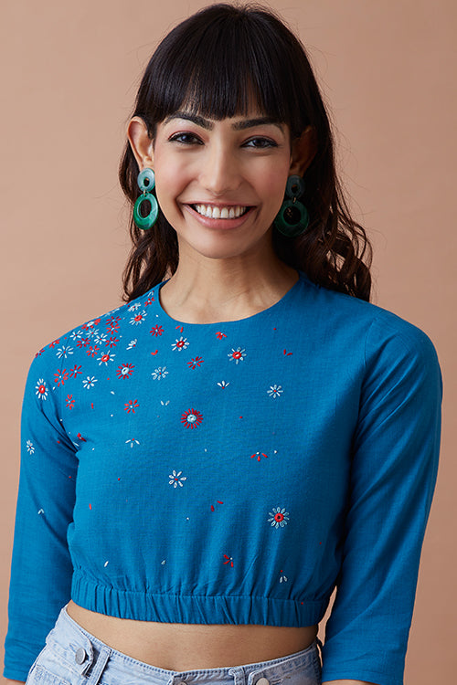 Okhai 'Mariana' Hand Embroidered Pure Crop Top