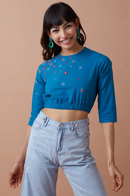 Okhai 'Mariana' Hand Embroidered Pure Crop Top