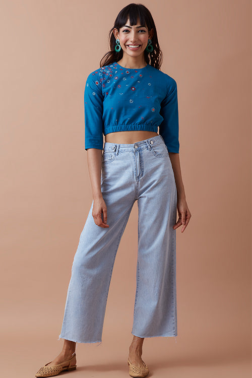 Okhai 'Mariana' Hand Embroidered Pure Crop Top