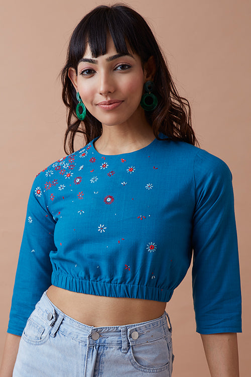 Okhai 'Mariana' Hand Embroidered Pure Crop Top