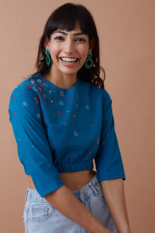 Okhai 'Mariana' Hand Embroidered Pure Crop Top