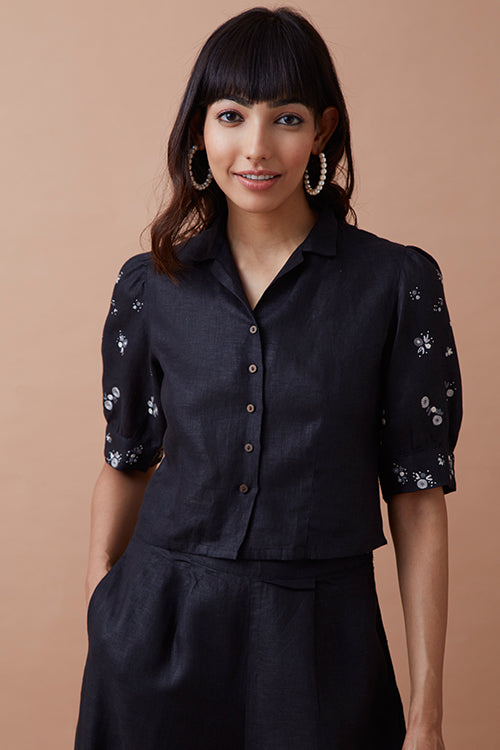 Okhai 'Mighty' Hand Embroidered Mirror Work Linen Shirt