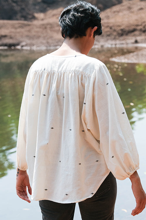 Okhai 'River Sky' Pure Cotton Handwoven Dobby Shirt