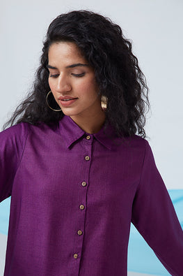 Okhai 'Plum Love' Silk Blend Full Sleeves Shirt