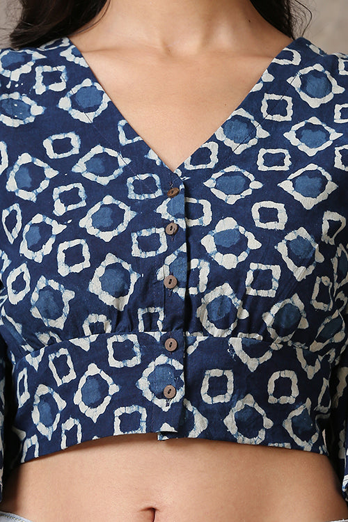 Blossoming Cotton Indigo Hand Block Printed Top For Women Online