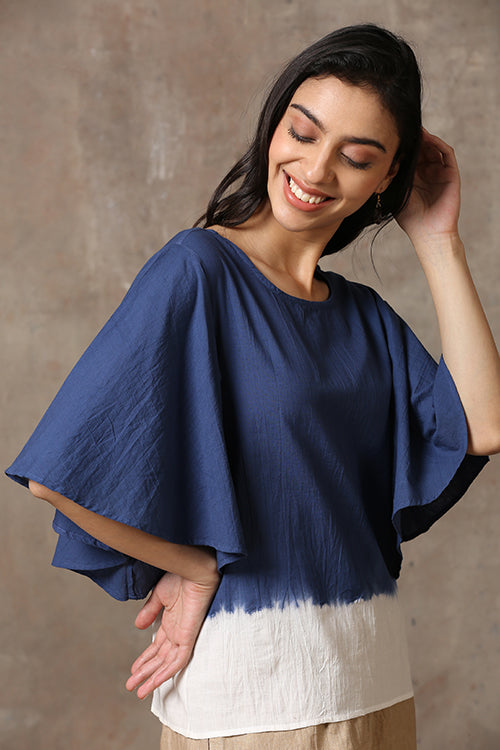 Pure Jill J. Jill Tie-Dyed Kimono Sweater Shirt Indigo Blue Size