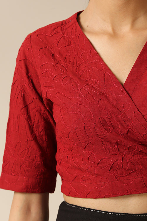 Okhai 'Chinar' Pure Cotton Applique Work Hand Embroidered Top