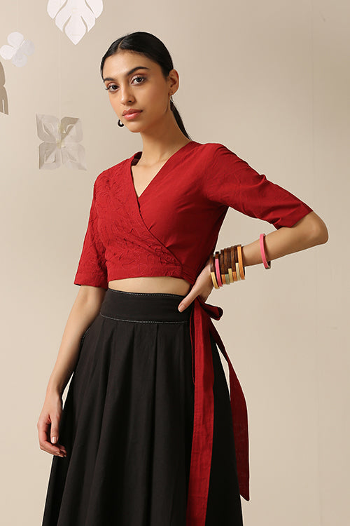 Okhai 'Chinar' Pure Cotton Applique Work Hand Embroidered Top