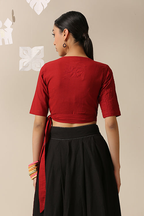 Okhai 'Chinar' Pure Cotton Applique Work Hand Embroidered Top