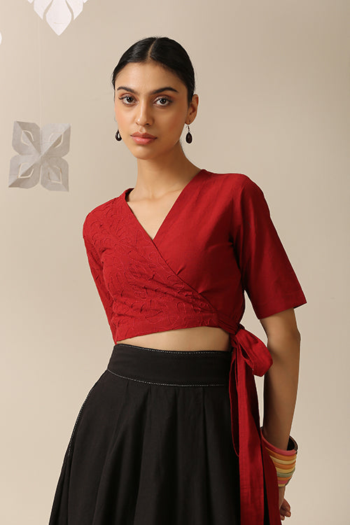Okhai 'Chinar' Pure Cotton Applique Work Hand Embroidered Top