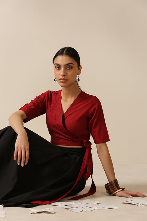 Okhai 'Chinar' Pure Cotton Applique Work Hand Embroidered Top