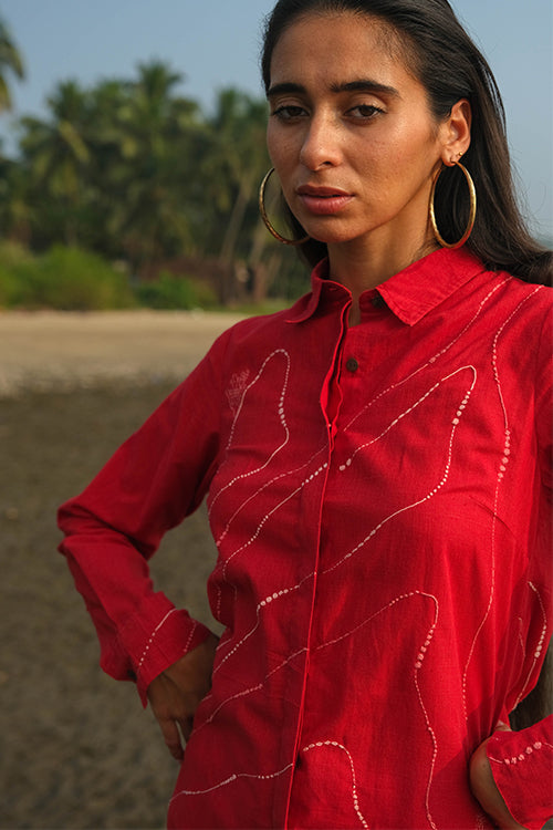 Okhai 'Briny Deep' Pure Cotton Hand Embroidered Shirt
