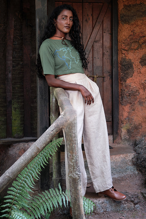 Okhai 'Earth' Hand Embroidered and Mirror Work Short Top