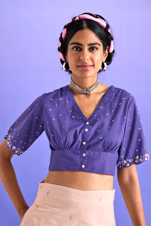 Graceful Hand Embroidered Pure Cotton Purple Top For Women Online