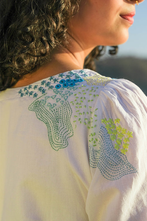 Okhai 'Gush' Pure Cotton Hand Embroidered Mirror Work Top