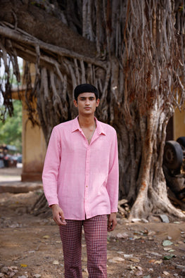 Lotus Veda Pink Handwoven Kala Cotton Shirt