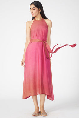 Okhai 'Rosa' Muslin Silk High Neck Sleeveless Dress | Rescue
