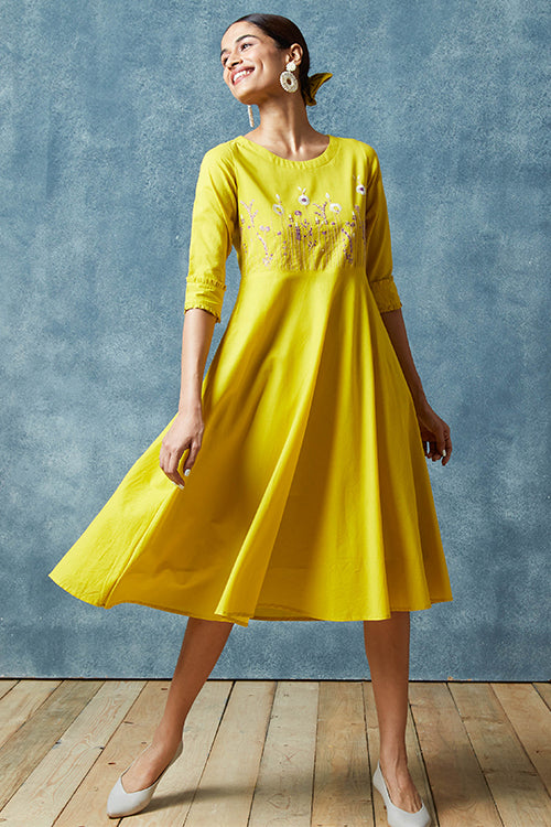Okhai 'Amber' Hand Embroidered Pure Cotton Dress