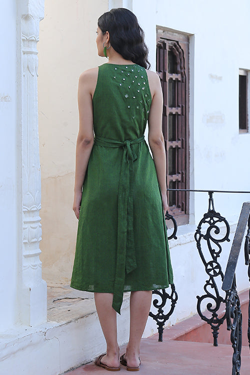 Okhai 'Dandelions' Pure Cotton Hand Embroidered Mirror Work Dress