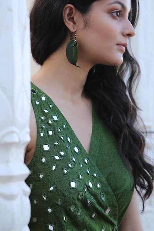 Okhai 'Dandelions' Pure Cotton Hand Embroidered Mirror Work Dress