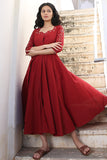 Sanguine Red Hand Embroidered Mirror Work Pure Cotton Dress For Women Online
