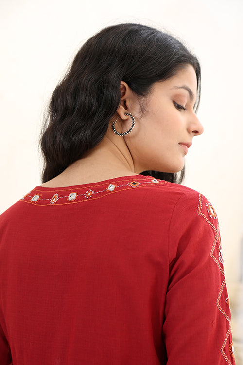 Okhai 'Sanguine' Pure Cotton Hand Embroidered Mirror Work Dress