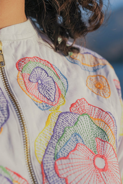 Okhai 'Holi' Pure Cotton Hand Embroidered Bomber Jacket