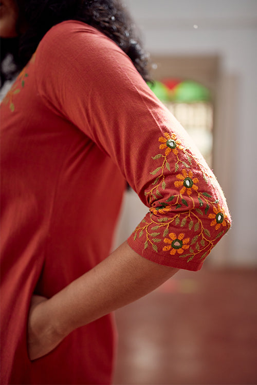Okhai 'Mystic Dusk' Hand Embroidered Mirror Work Pure Cotton Long Kurta Pant Set