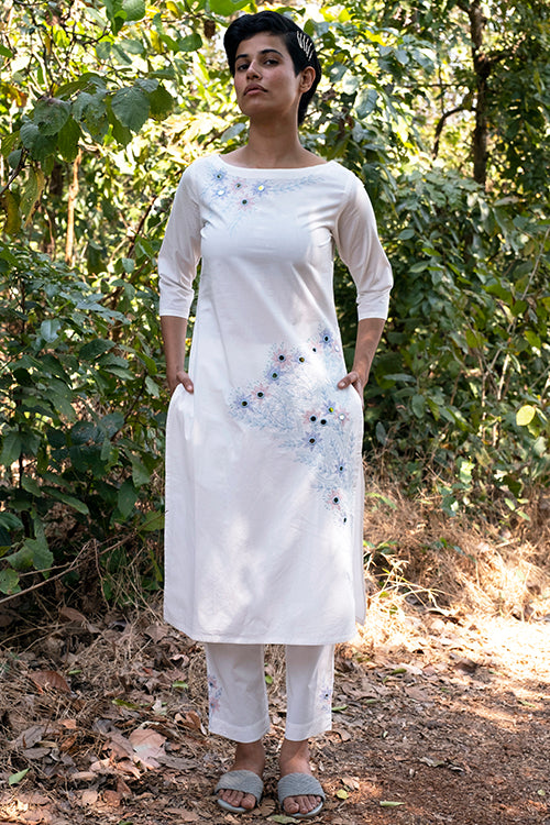 Buy Okhai Snow White Pure Cotton Kurta Pant Set For Women Online