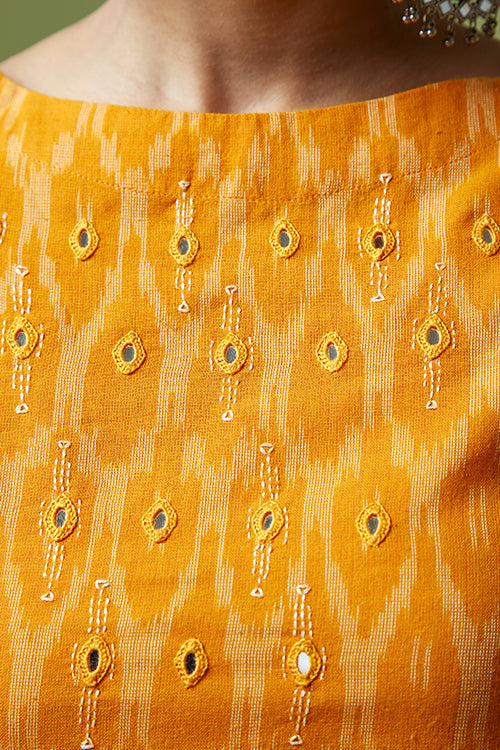 Okhai 'Golden Dust' Hand Embroidered Mirror Work Pure Cotton Kurta Pant Set
