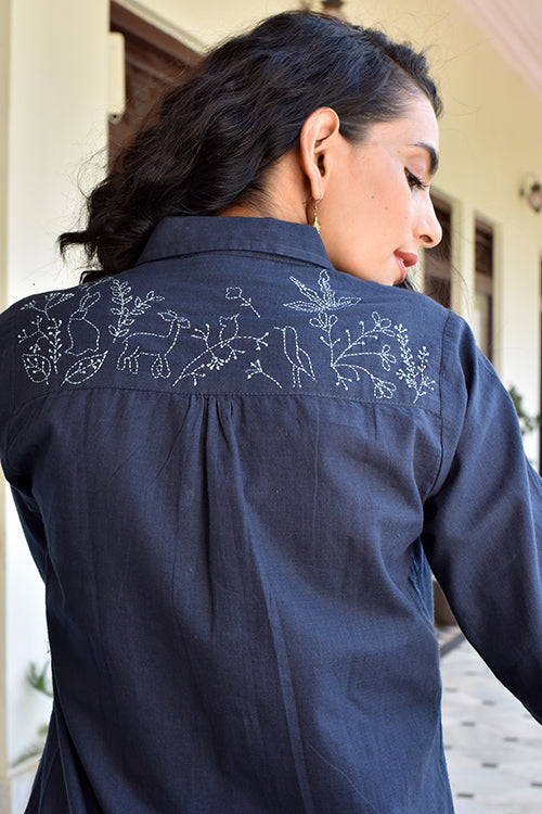 Okhai 'Night Safari' Hand Embroidered Pure Cotton Shirt