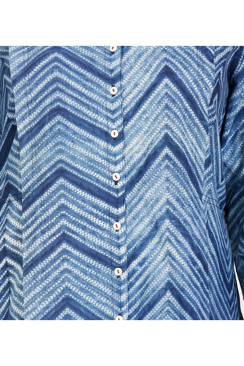 Indigo Zigzag Shibori Cotton Tunic
