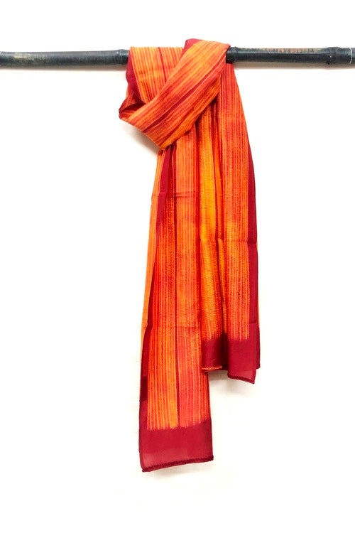 Mura Shibori Handcrafted Orange Rust Heavy Chanderi Stole-1