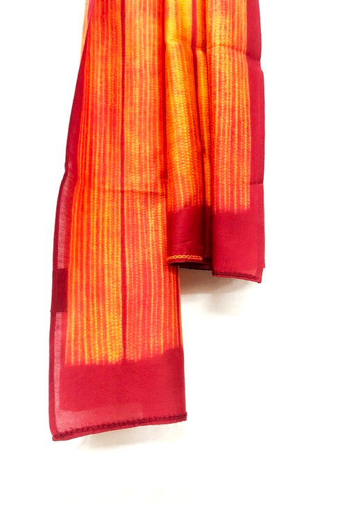 Mura Shibori Handcrafted Orange Rust Heavy Chanderi Stole-1