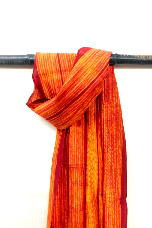 Mura Shibori Handcrafted Orange Rust Heavy Chanderi Stole-1