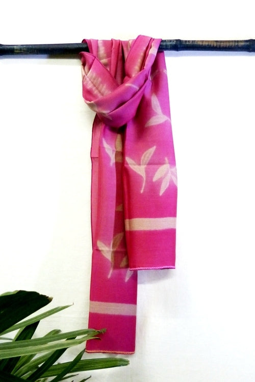 Mura Shibori Handcrafted Soft Beige Pink Heavy Chanderi Stole-1