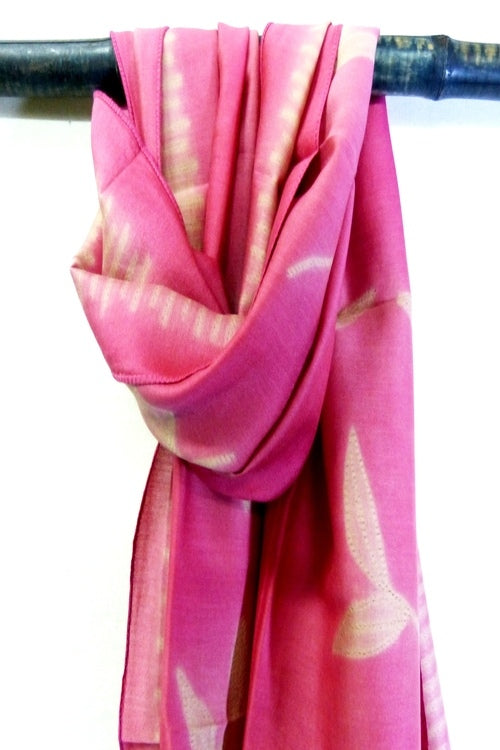 Mura Shibori Handcrafted Soft Beige Pink Heavy Chanderi Stole-1