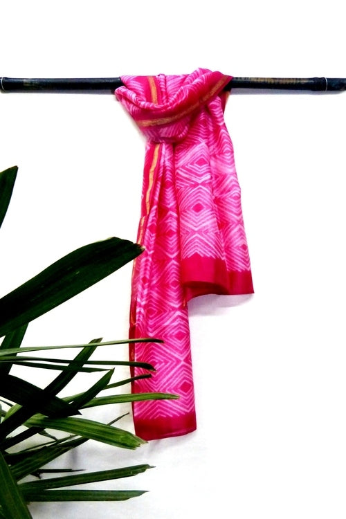Mura Shibori Handcrafted Pink Heavy Chanderi Stole