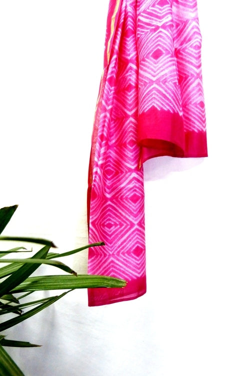 Mura Shibori Handcrafted Pink Heavy Chanderi Stole