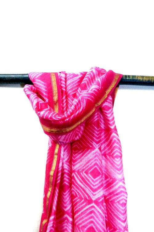 Mura Shibori Handcrafted Pink Heavy Chanderi Stole