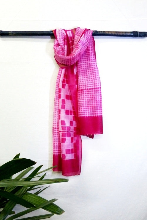 Mura Shibori Handcrafted Bright Pink Heavy Chanderi Stole