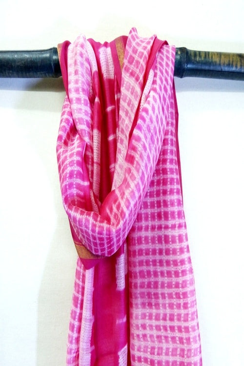 Mura Shibori Handcrafted Bright Pink Heavy Chanderi Stole