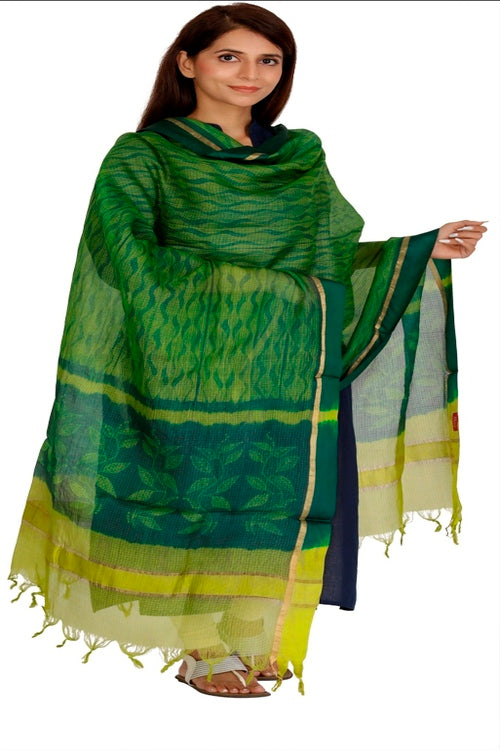 Mura Shibori Handcrafted Classic Verdant Green Silk Kota Dupatta