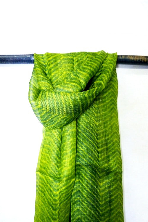 Mura Shibori Handcrafted Green Indigo Zig Zag Silk Kota Stole