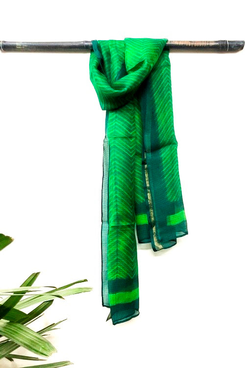 Mura Shibori Handcrafted Lime Emerald Silk Kota Stole