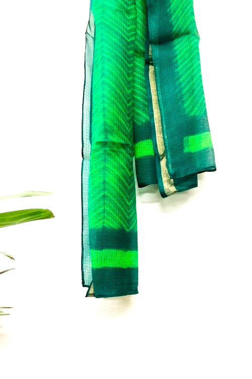 Mura Shibori Handcrafted Lime Emerald Silk Kota Stole