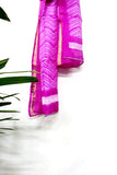 Mura Shibori Handcrafted Pink White Zig Zag Silk Kota Stole