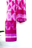 Mura Shibori Handcrafted Pink White Tirangle Silk Kota Stole